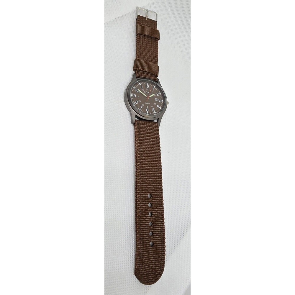 Men's SOKI US Military Army Calendar Analog Quartz Brown Canvas Band Watch 07 - Picture 6 of 9